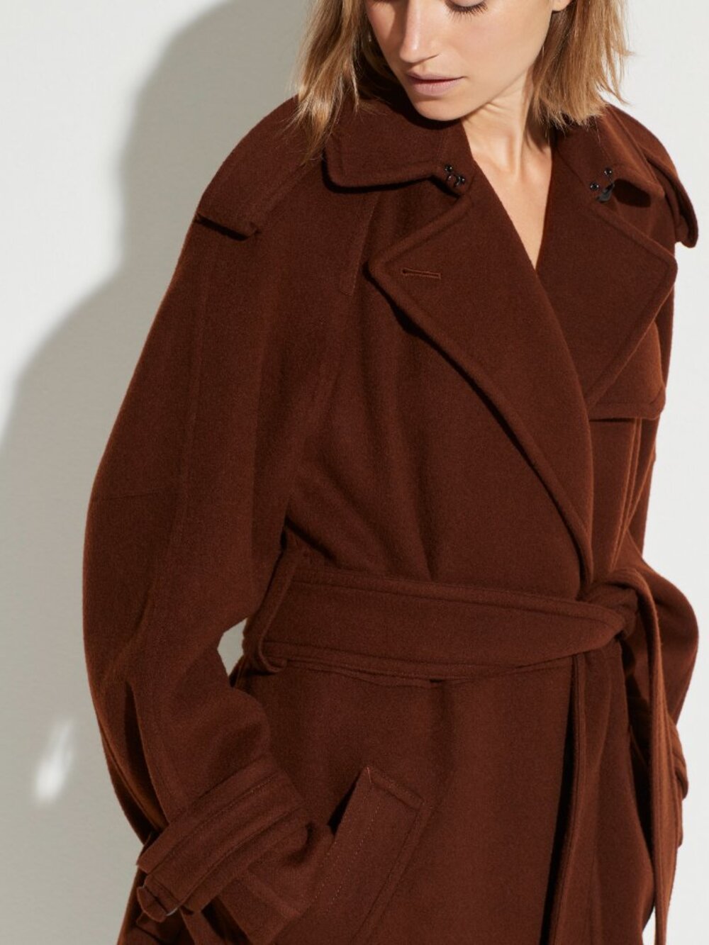 NWT Vince Medium Soft Wool Classic Slightly Oversized Belted Lined Trench Coat